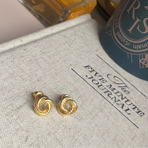 Tiny gold tone rope knot earrings for pierced ears - Picture 4 of 16